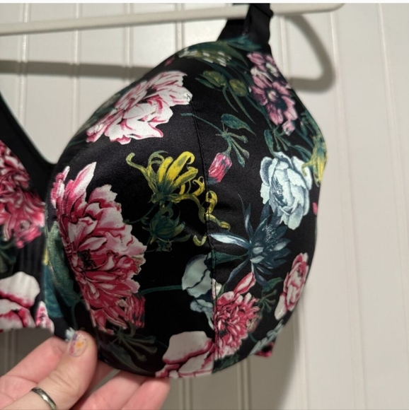 CACIQUE BRA pretty floral SIZE 36H like new UNDERWIRE black with pink & green - Picture 4 of 5
